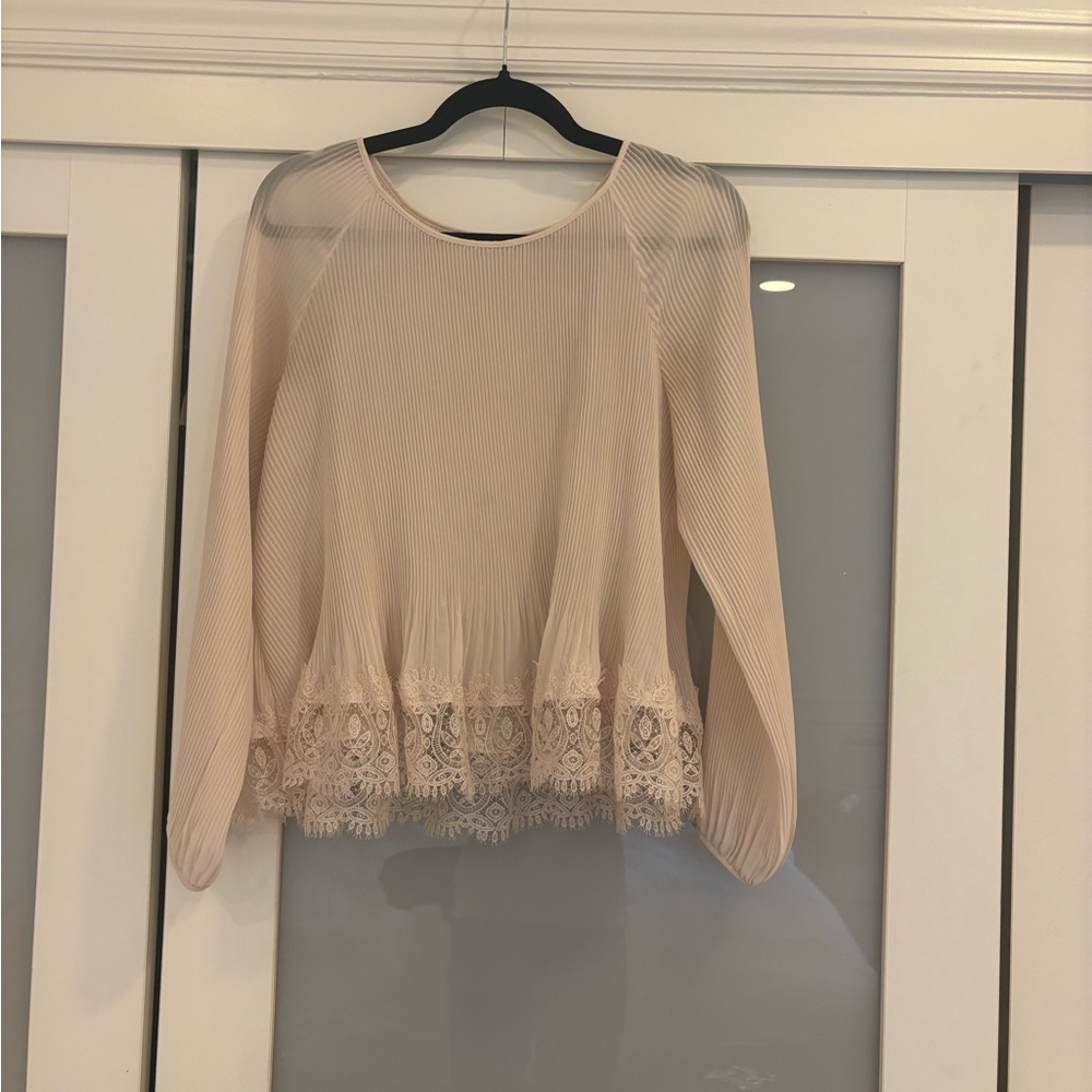 Club Monaco Zameeka pleated blouse with lace trim